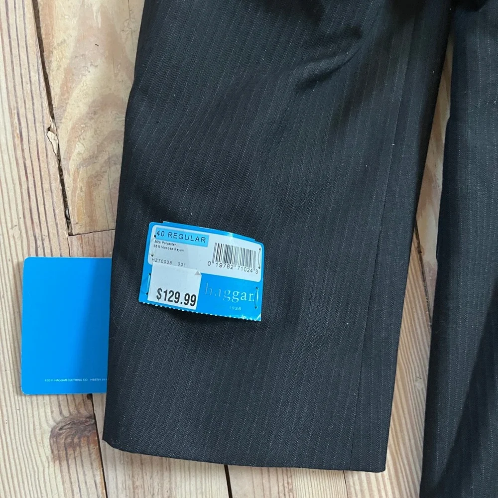 NWT Haggar Mens Black Pinstripe Suit‎ Separate Blazer 40 Regular Preppy Business